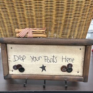 Whimsical 'Drop Your Pants' Wall Hook Organizer - Farmhouse Cream and Walnut